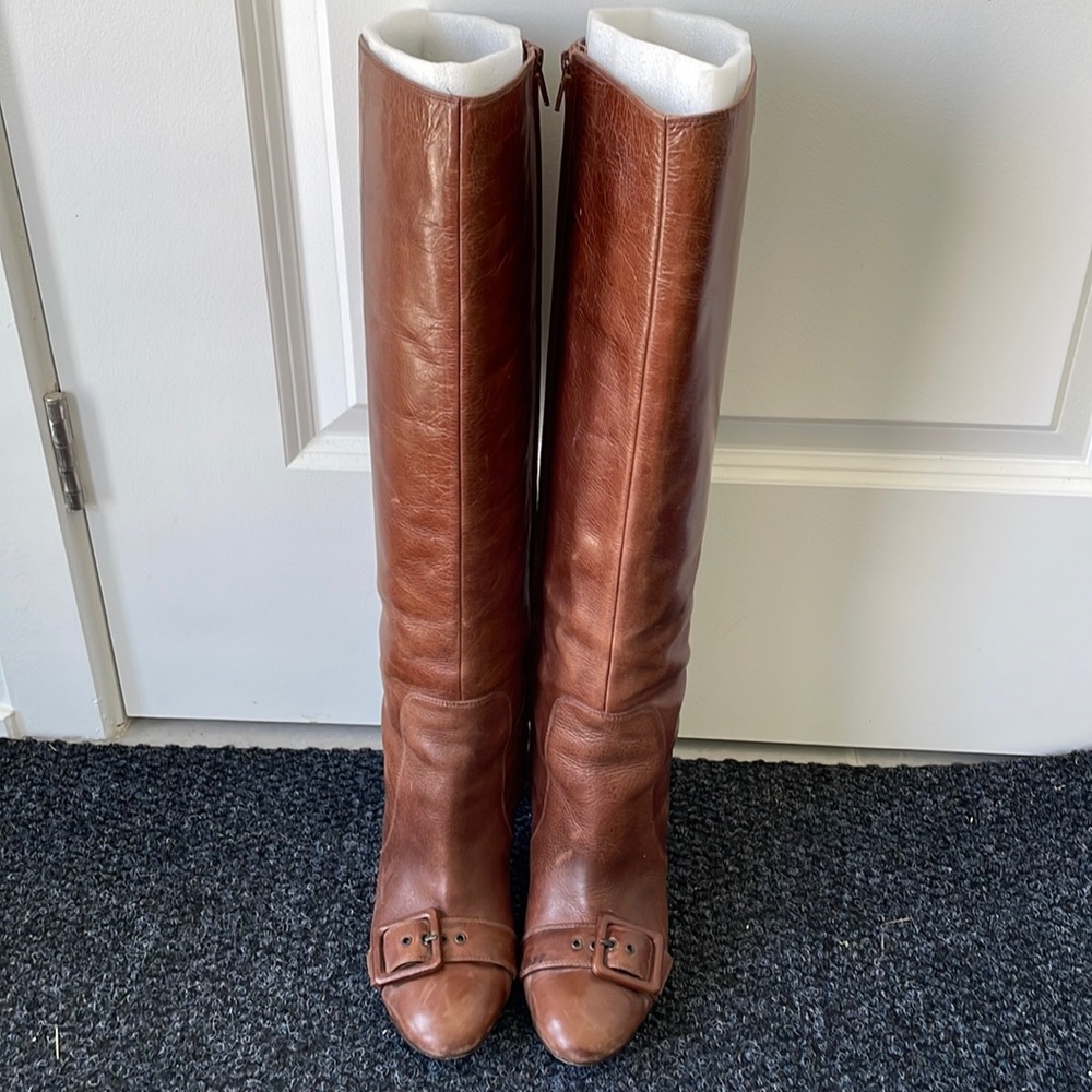 Modern Vintage Mahogany front Buckle leather boots